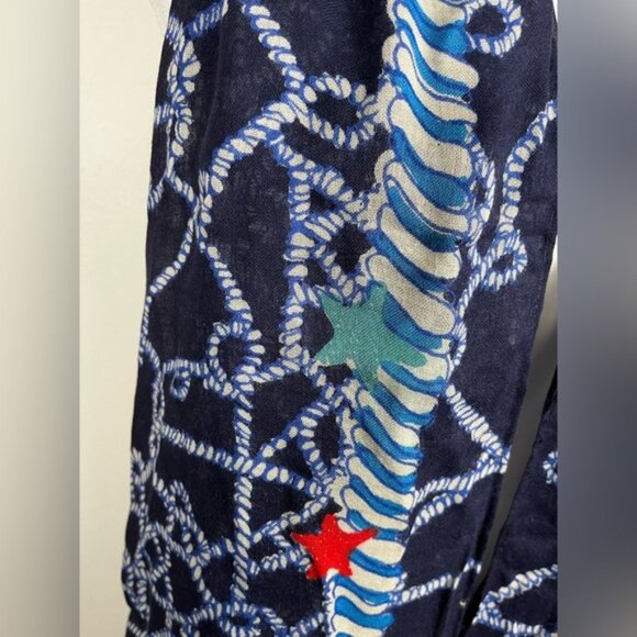 Vera Bradley navy spring tide nautical shell fringe scarf new with tags - Picture 4 of 6